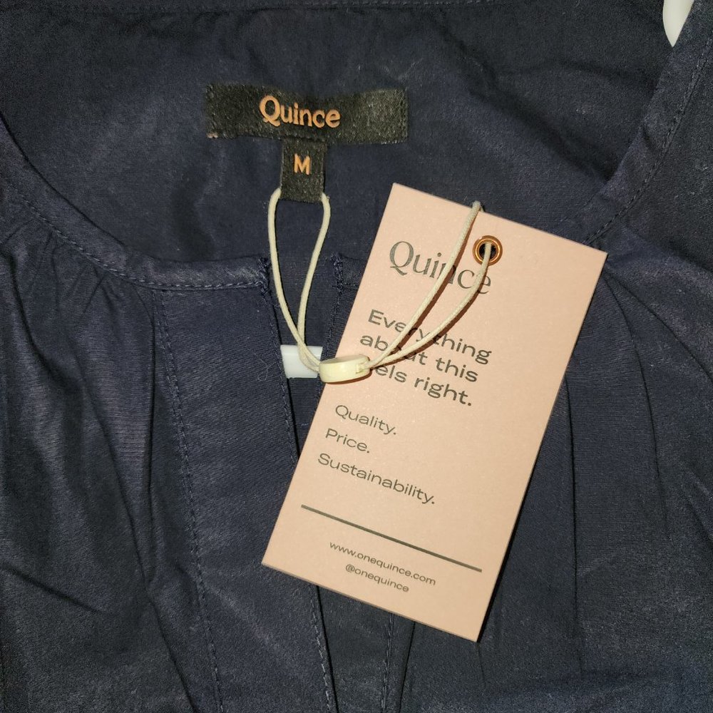 Quince 100% Organic Cotton Tiered Maxi Dress NWT Navy Med - Picture 4 of 6